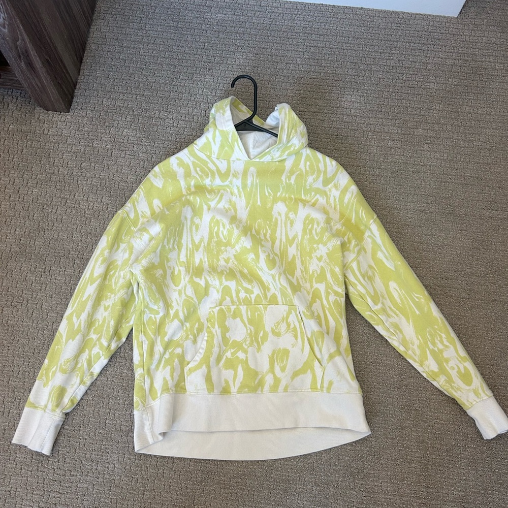 Chartreuse and white hoodie